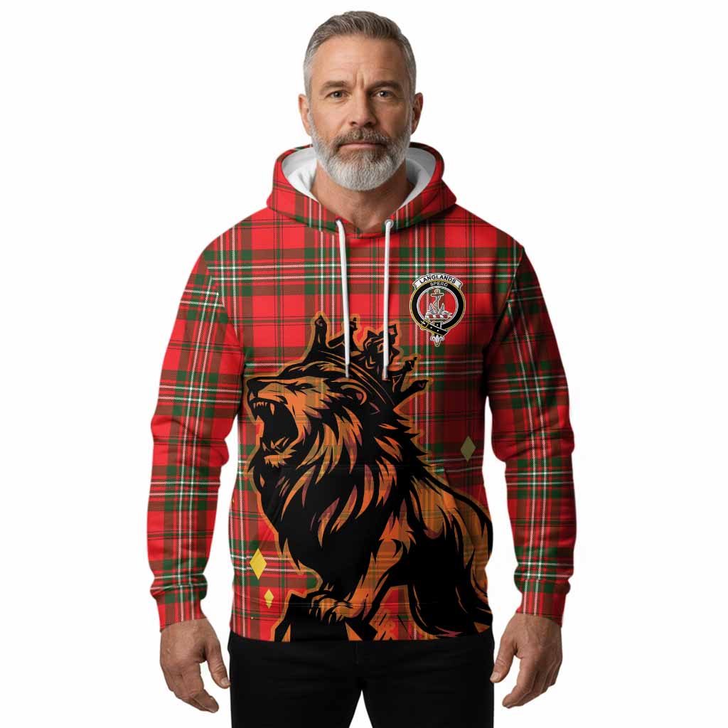 Langlands Tartan Family Crest Hoodie Crowned Lion Roaring