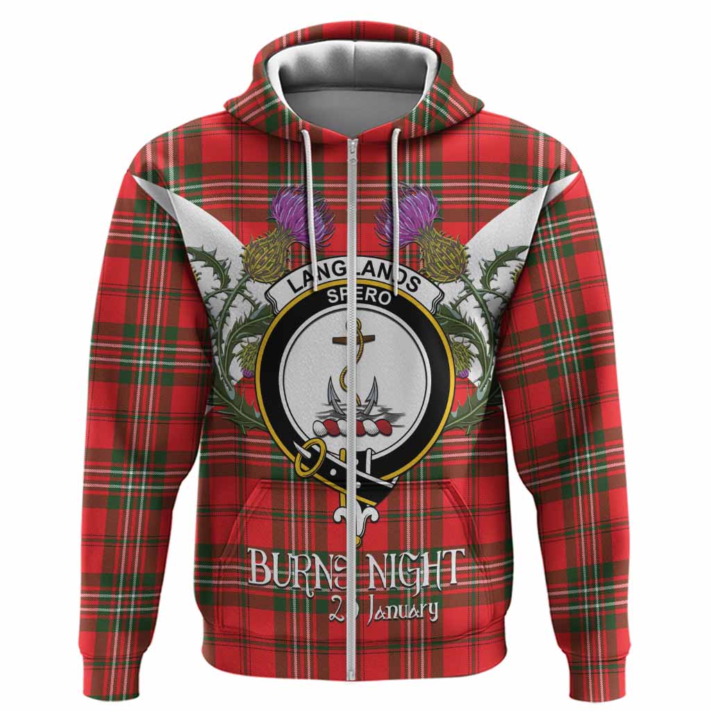 Langlands Tartan Family Crest Hoodie Scottish Burns Night Thistle Floral