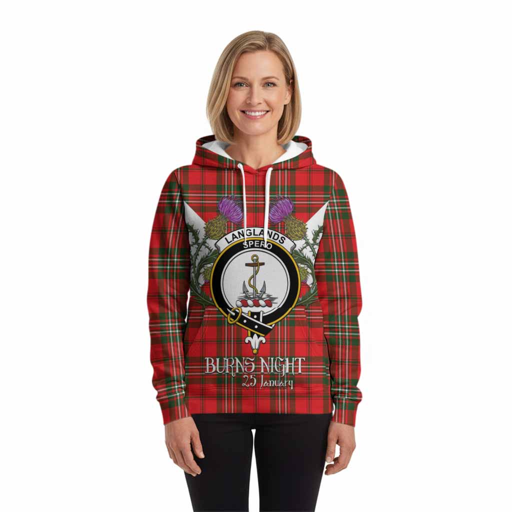 Langlands Tartan Family Crest Hoodie Scottish Burns Night Thistle Floral