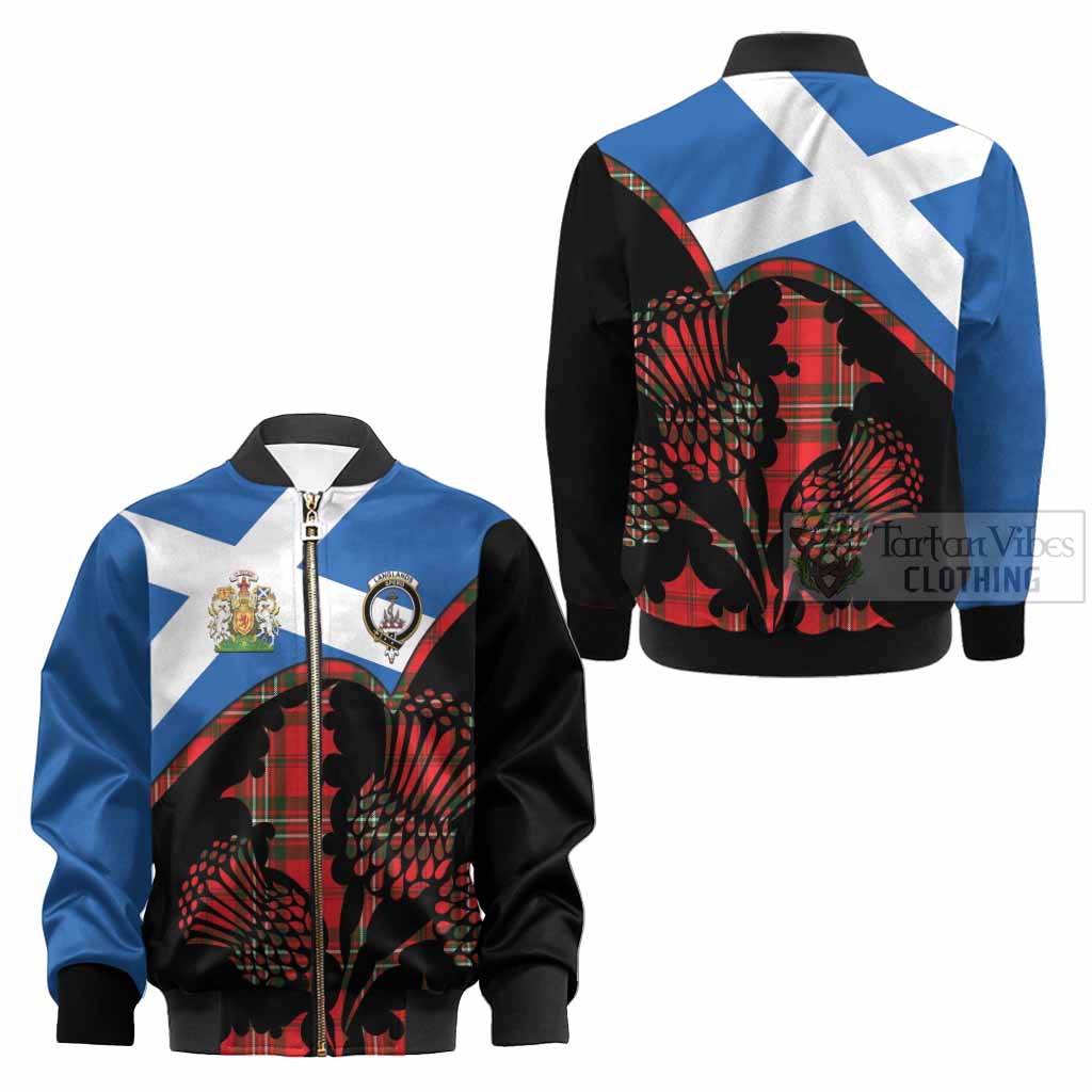 Langlands Tartan Family Crest Kid Bomber Jacket Scotland Thistle Floral Flag Style