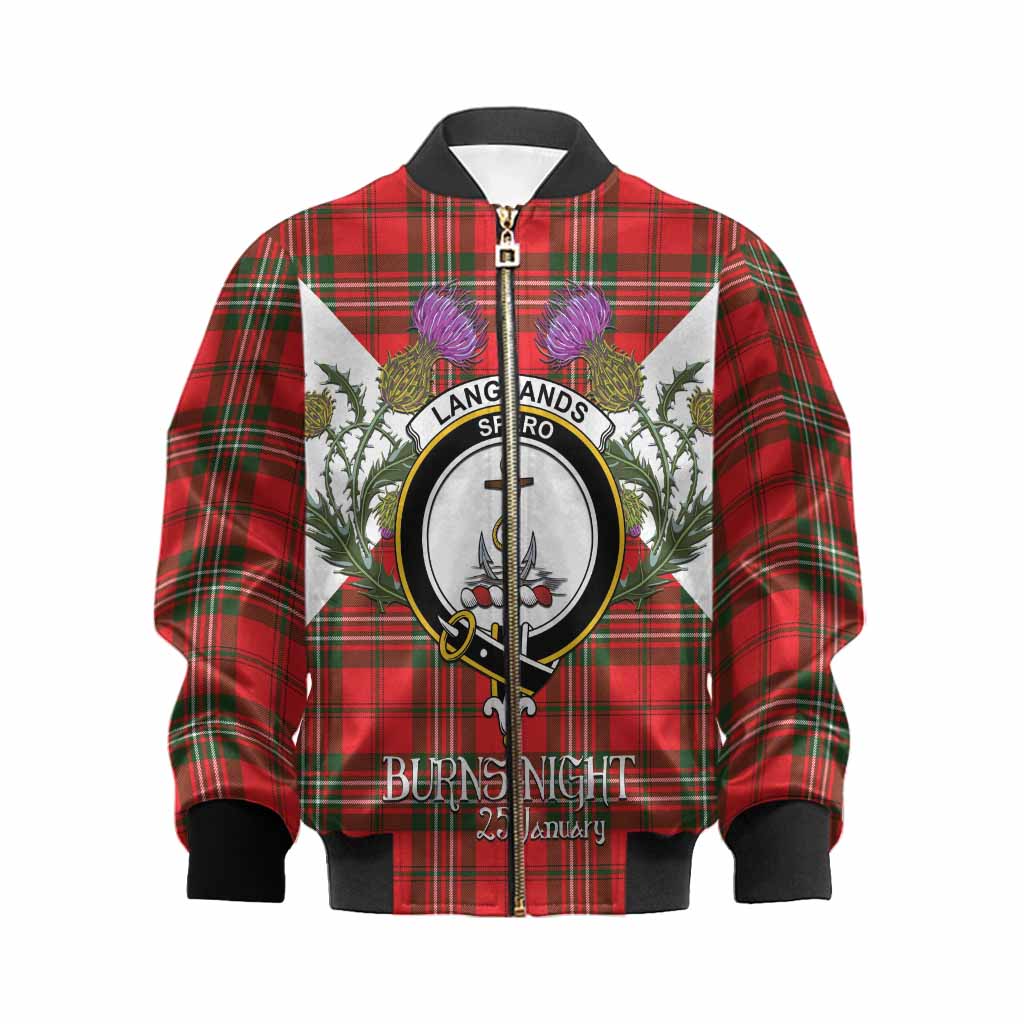 Langlands Tartan Family Crest Kid Bomber Jacket Scottish Burns Night Thistle Floral