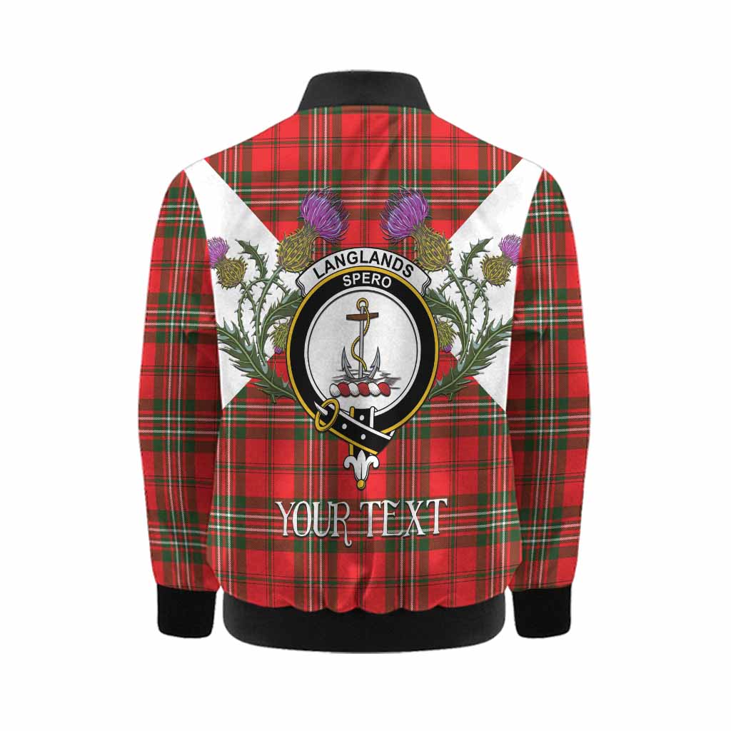Langlands Tartan Family Crest Kid Bomber Jacket Scottish Burns Night Thistle Floral