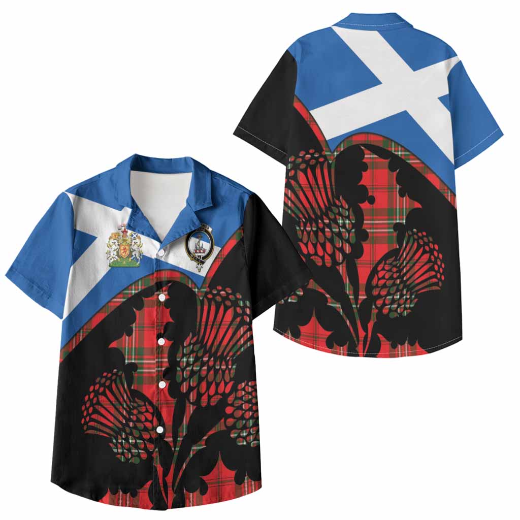 Langlands Tartan Family Crest Kid Hawaiian Shirt Scotland Thistle Floral Flag Style