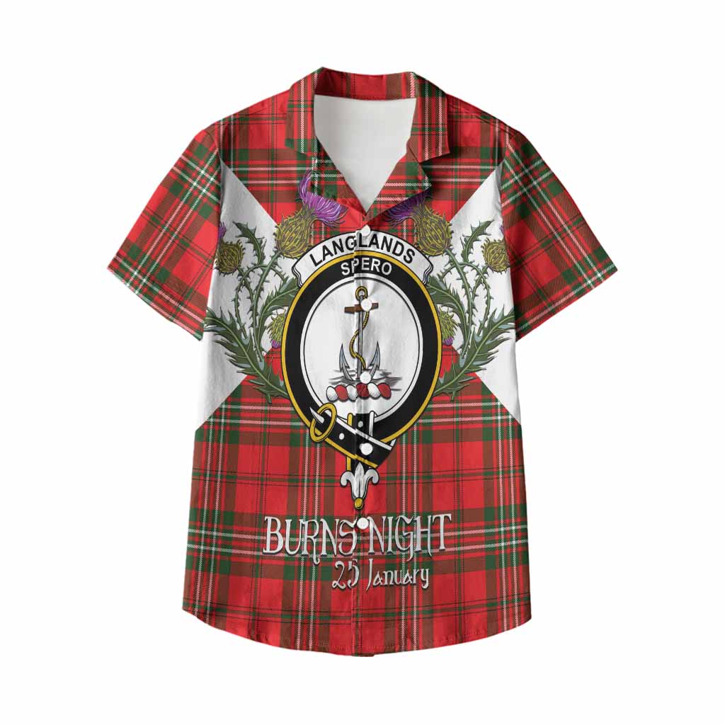 Langlands Tartan Family Crest Kid Hawaiian Shirt Scottish Burns Night Thistle Floral