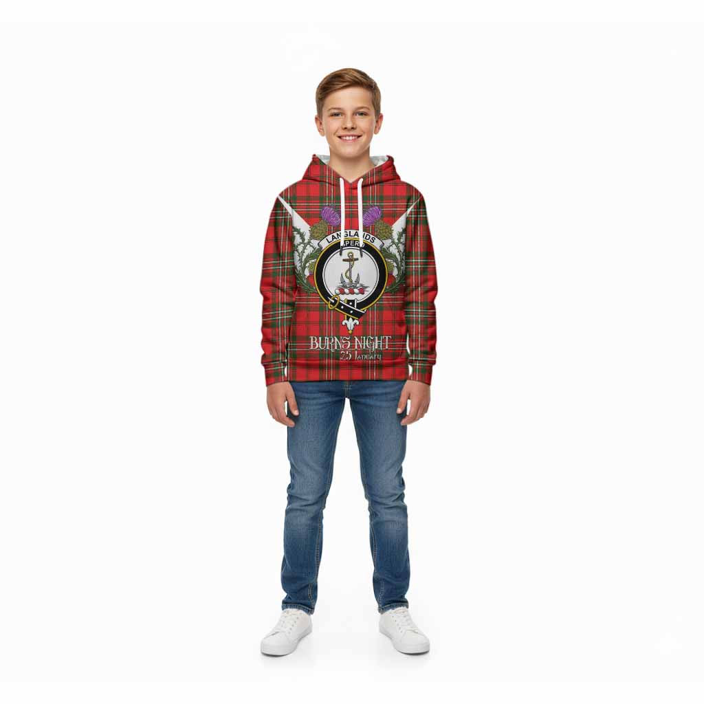Langlands Tartan Family Crest Kid Hoodie Scottish Burns Night Thistle Floral