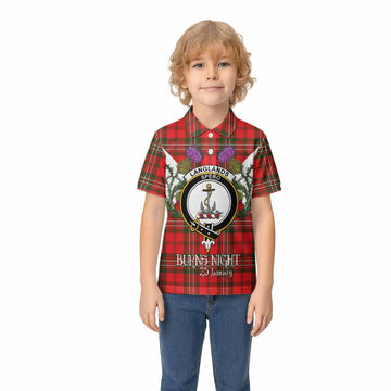 Langlands Tartan Family Crest Kid Polo Shirt Scottish Burns Night Thistle Floral