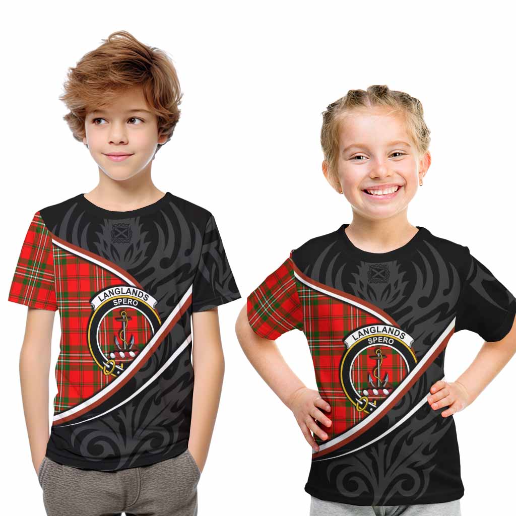 Langlands Tartan Family Crest Kid T-shirt Celtic Scottish Thistle Floral - Tartan Vibes Clothing