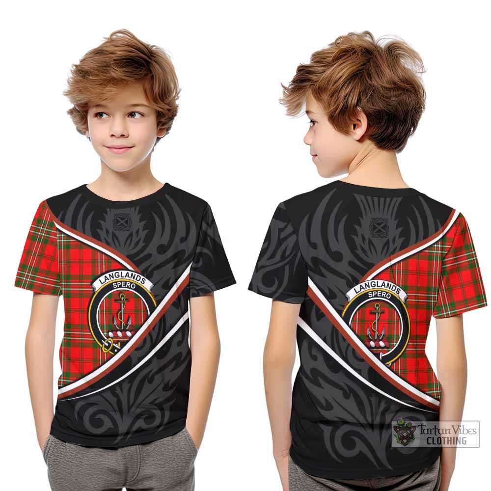 Langlands Tartan Family Crest Kid T-shirt Celtic Scottish Thistle Floral - Tartan Vibes Clothing