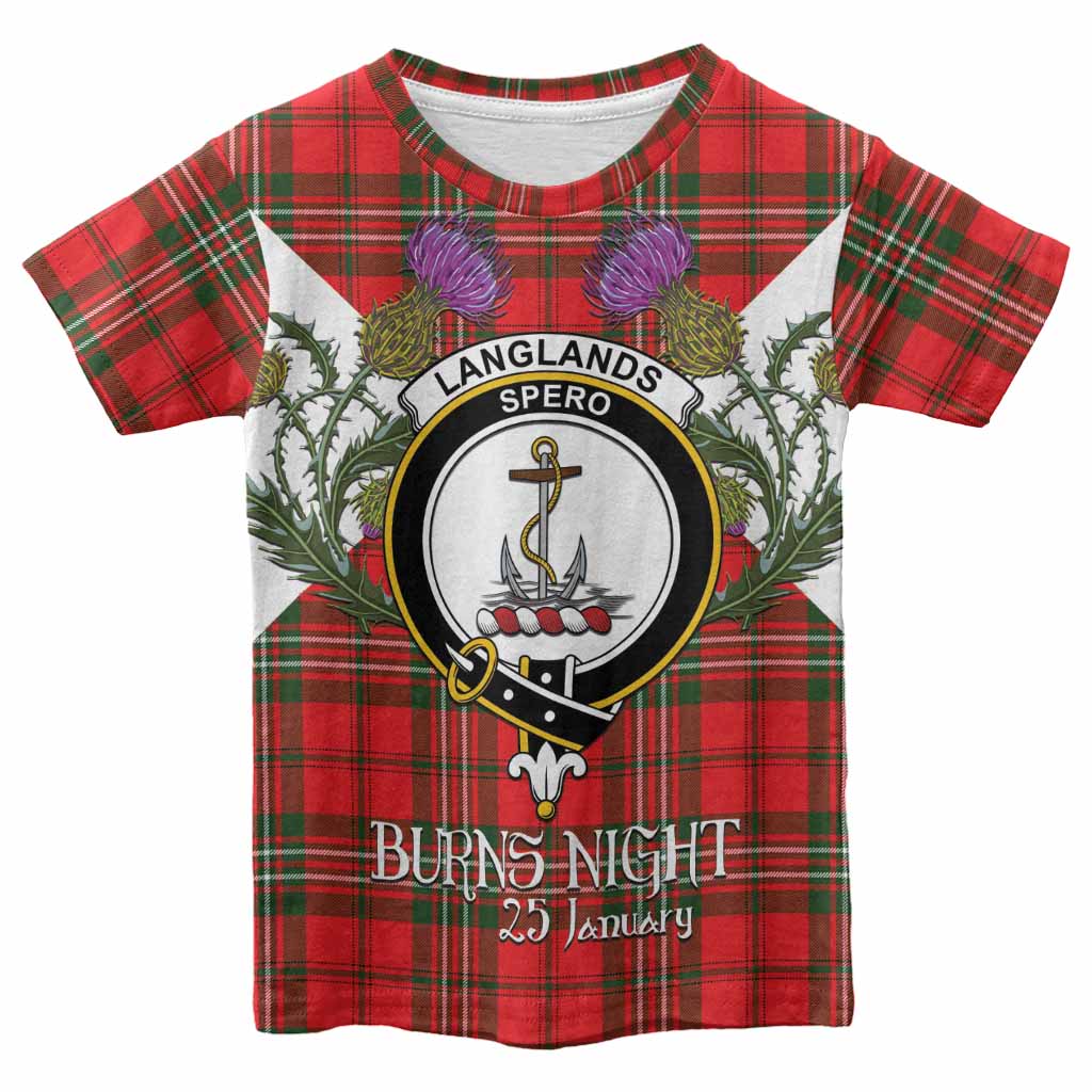 Langlands Tartan Family Crest Kid T-shirt Scottish Burns Night Thistle Floral