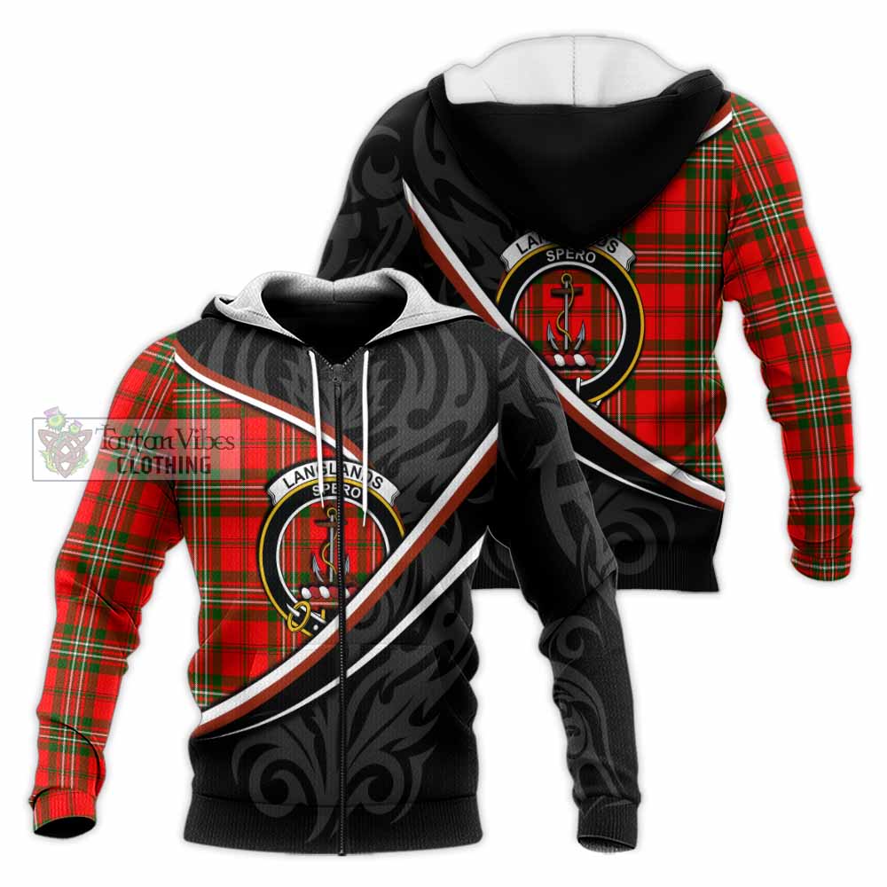 Langlands Tartan Family Crest Knitted Hoodie Celtic Scottish Thistle Floral - Tartan Vibes Clothing
