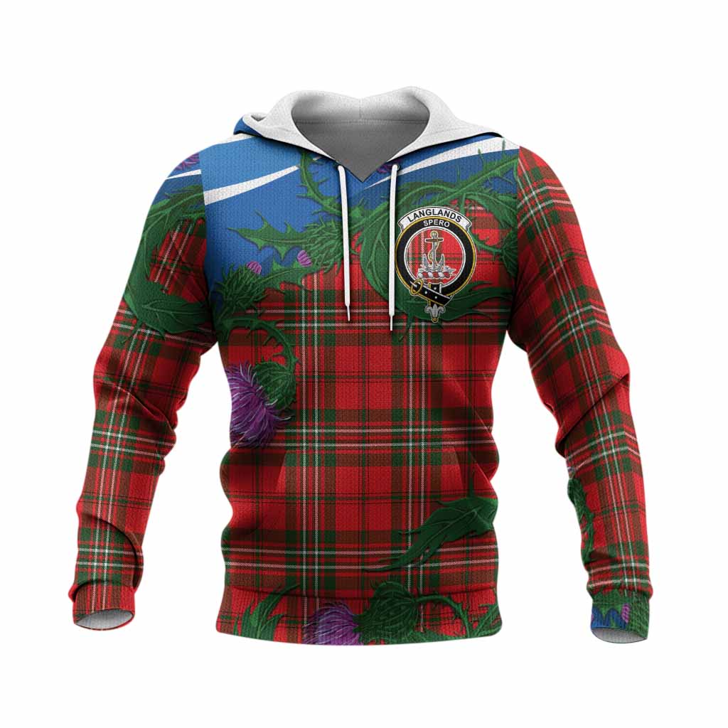 Langlands Tartan Family Crest Knitted Hoodie Thistle in Minimalism