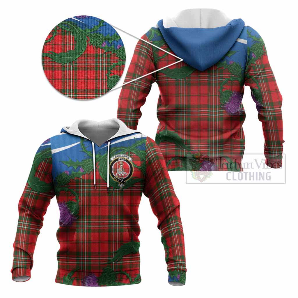Langlands Tartan Family Crest Knitted Hoodie Thistle in Minimalism