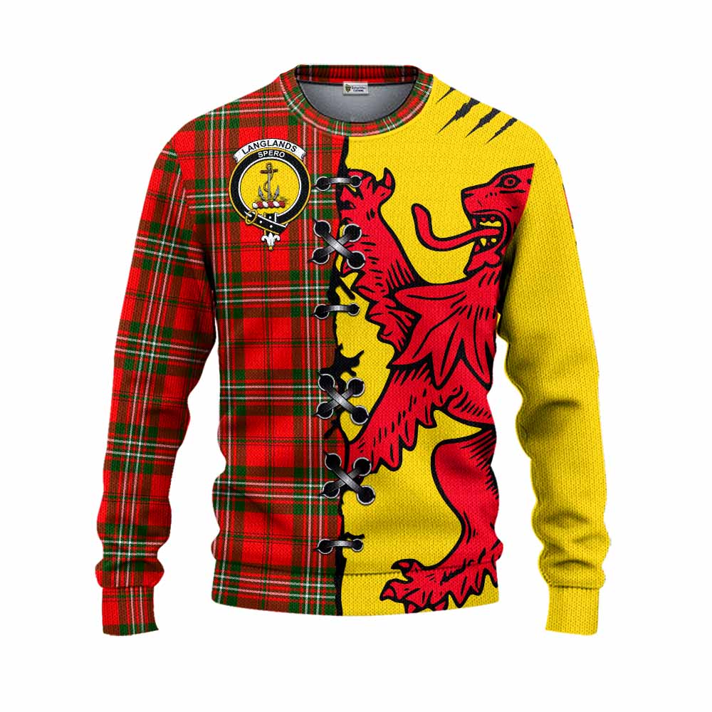 Langlands Tartan Family Crest Knitted Sweater Lion Rampant Honor - Tartan Vibes Clothing