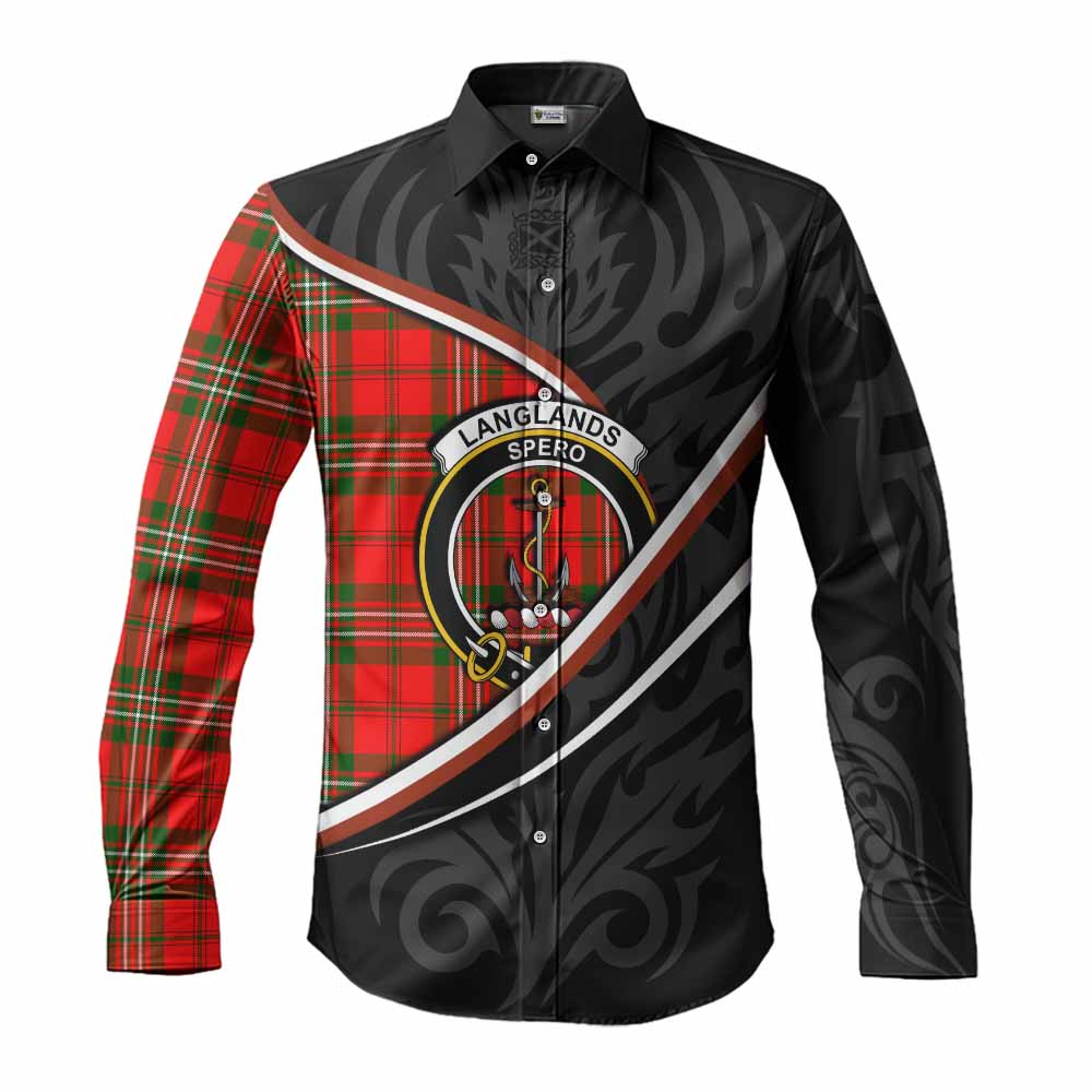 Langlands Tartan Family Crest Long Sleeve Button Shirts Celtic Scottish Thistle Floral - Tartan Vibes Clothing