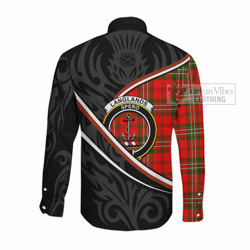 Langlands Tartan Family Crest Long Sleeve Button Shirts Celtic Scottish Thistle Floral