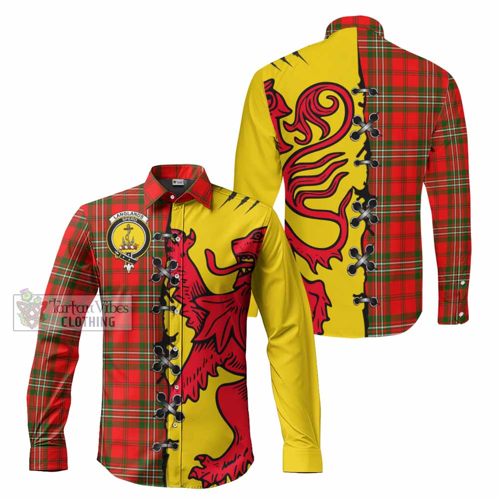 Langlands Tartan Family Crest Long Sleeve Button Shirts Lion Rampant Honor - Tartan Vibes Clothing