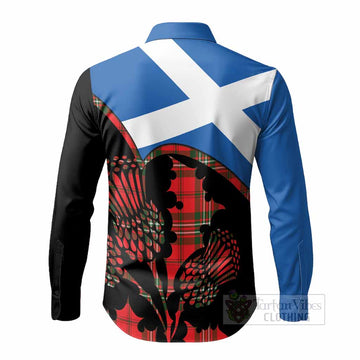 Langlands Tartan Family Crest Long Sleeve Button Shirts Scotland Thistle Floral Flag Style