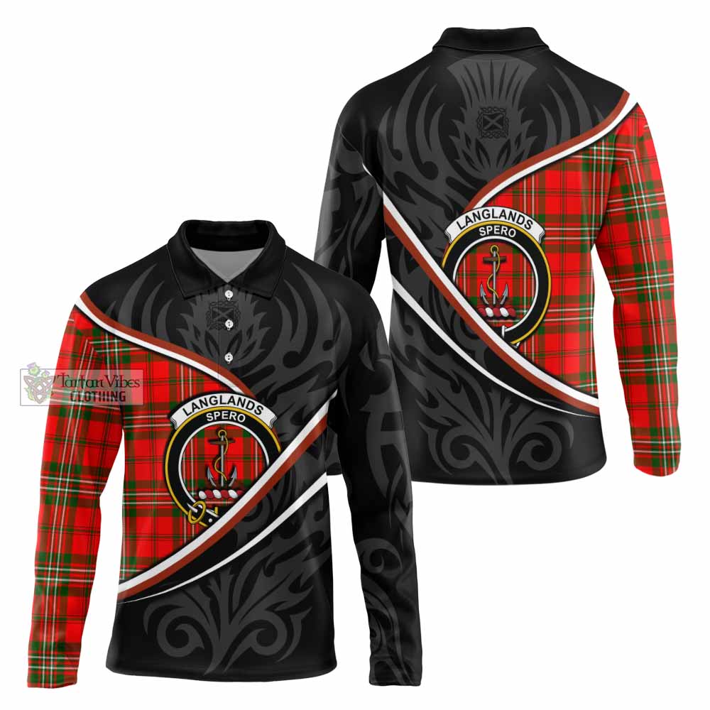 Langlands Tartan Family Crest Long Sleeve Polo Shirt Celtic Scottish Thistle Floral - Tartan Vibes Clothing