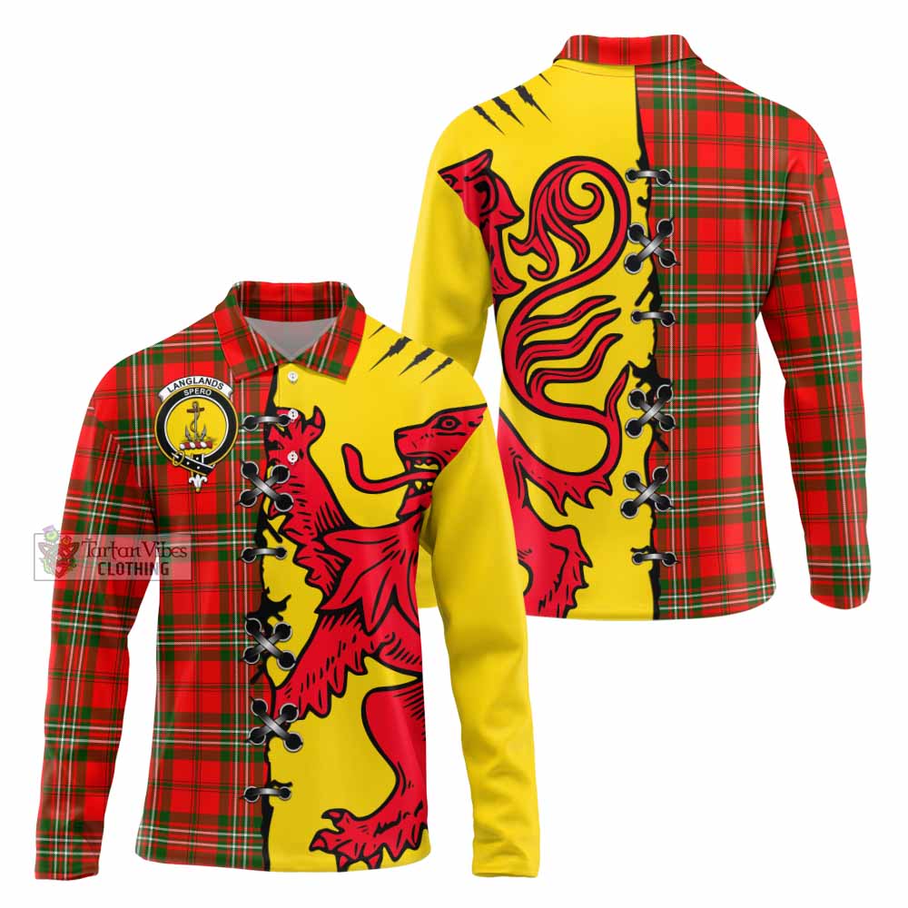 Langlands Tartan Family Crest Long Sleeve Polo Shirt Lion Rampant Honor - Tartan Vibes Clothing