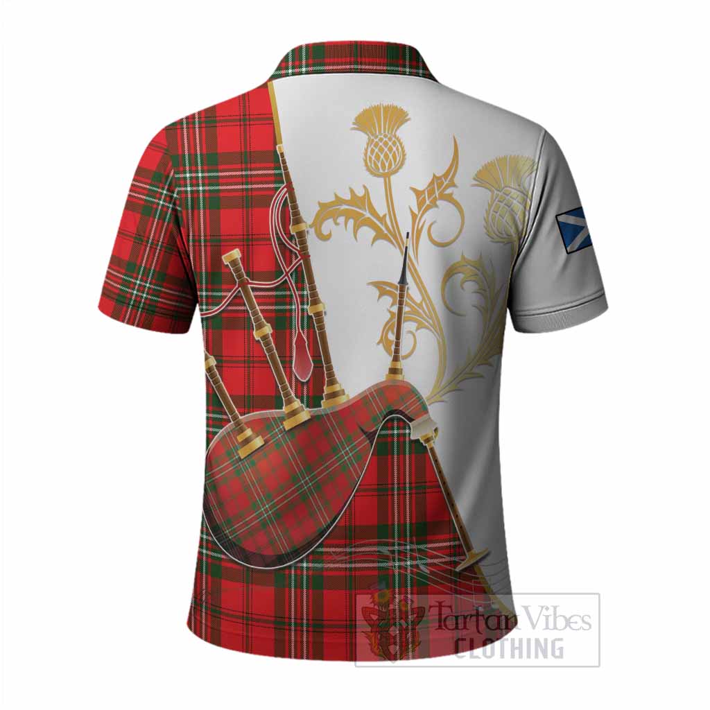 Langlands Tartan Family Crest Polo Shirt Bagpipes with Scottish Thistle