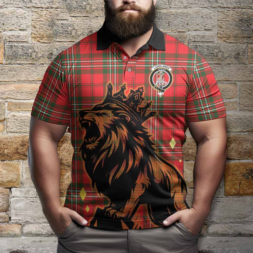 Langlands Tartan Family Crest Polo Shirt Crowned Lion Roaring