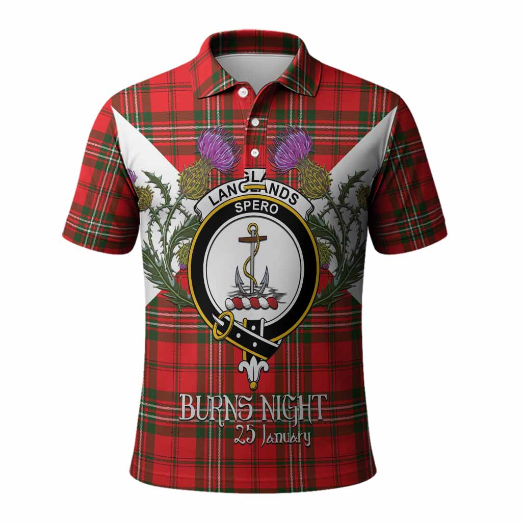 Langlands Tartan Family Crest Polo Shirt Scottish Burns Night Thistle Floral