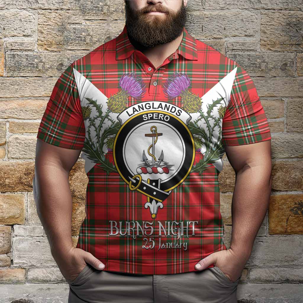 Langlands Tartan Family Crest Polo Shirt Scottish Burns Night Thistle Floral