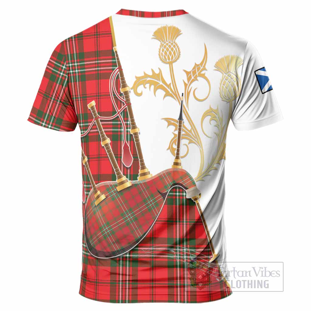 Langlands Tartan Family Crest T-Shirt Bagpipes with Scottish Thistle