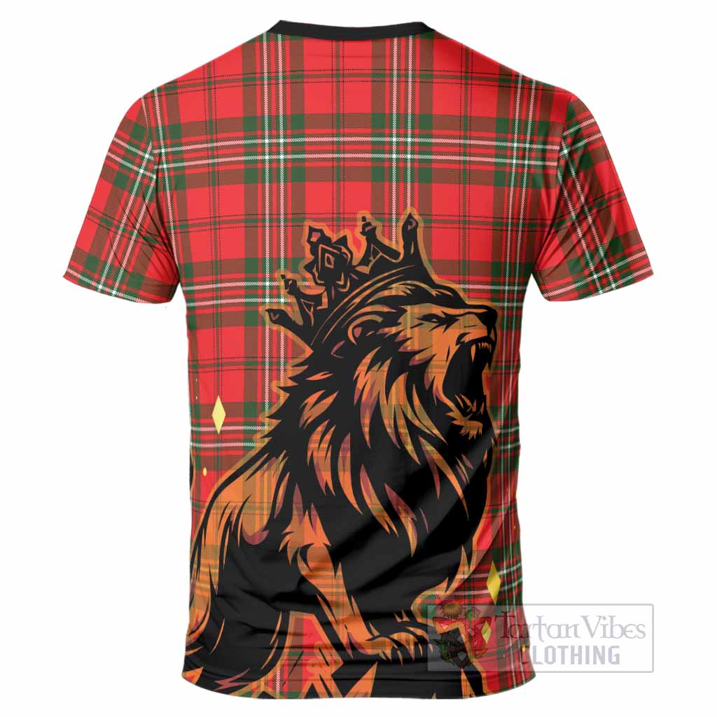 Langlands Tartan Family Crest T-Shirt Crowned Lion Roaring