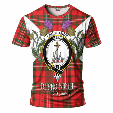 Langlands Tartan Family Crest T-Shirt Scottish Burns Night Thistle Floral