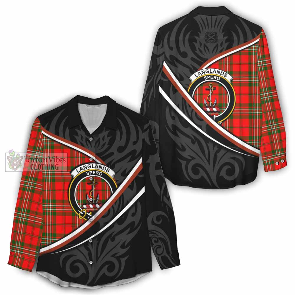 Langlands Tartan Family Crest Women Casual Shirt Celtic Scottish Thistle Floral - Tartan Vibes Clothing