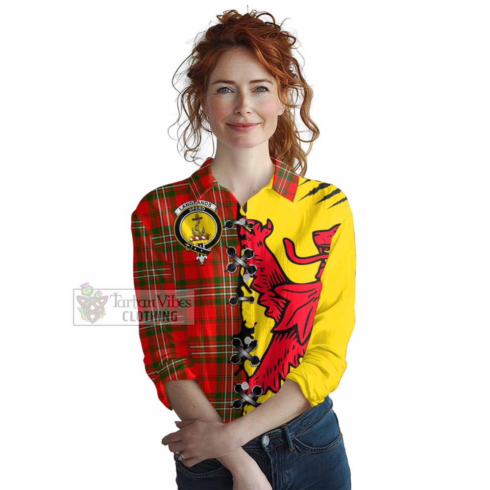 Langlands Tartan Family Crest Women Casual Shirt Lion Rampant Honor - Tartan Vibes Clothing