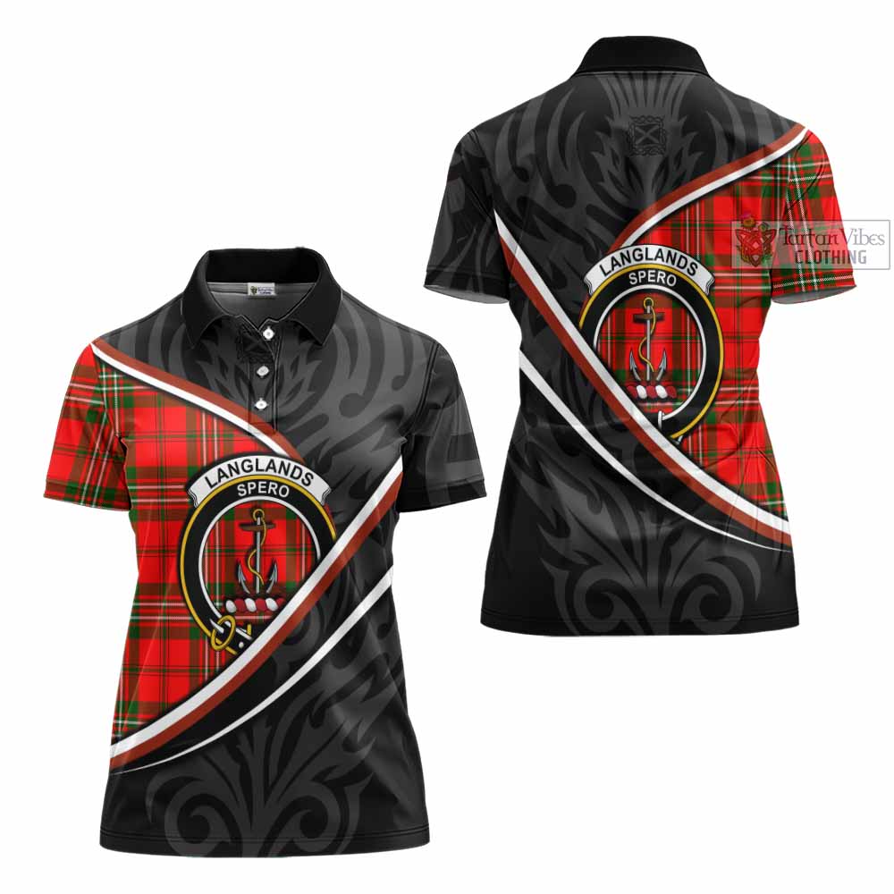 Langlands Tartan Family Crest Women's Polo Shirt Celtic Scottish Thistle Floral - Tartan Vibes Clothing