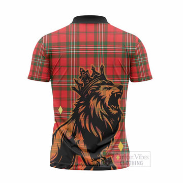 Langlands Tartan Family Crest Zipper Polo Shirt Crowned Lion Roaring