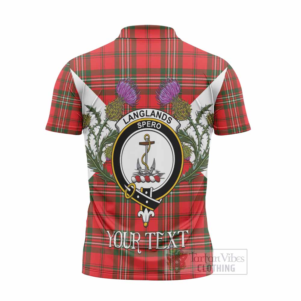 Langlands Tartan Family Crest Zipper Polo Shirt Scottish Burns Night Thistle Floral