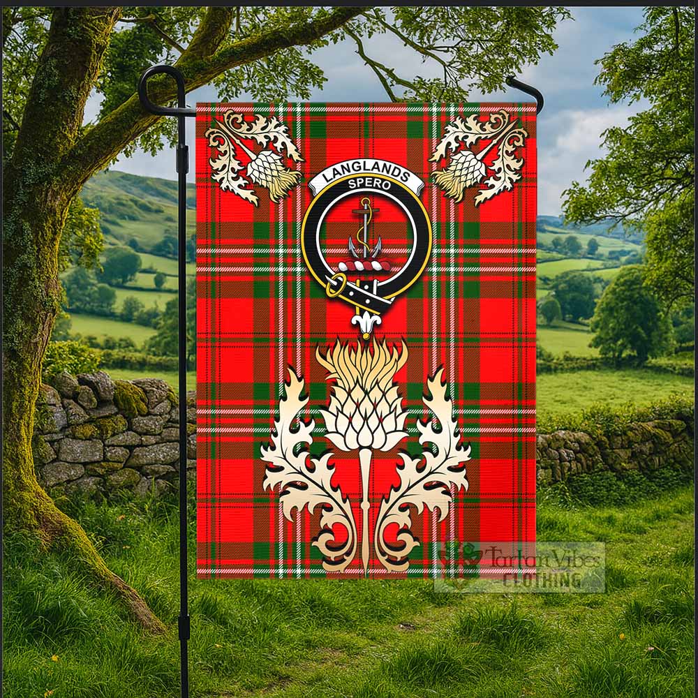 Langlands Tartan Garden Flag with Golden Regal Scottish Thistle Emblem - Tartan Vibes Clothing