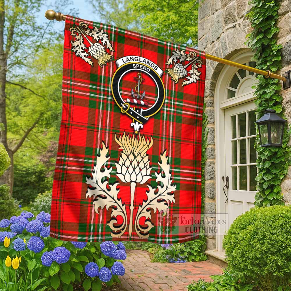 Langlands Tartan Garden Flag with Golden Regal Scottish Thistle Emblem - Tartan Vibes Clothing