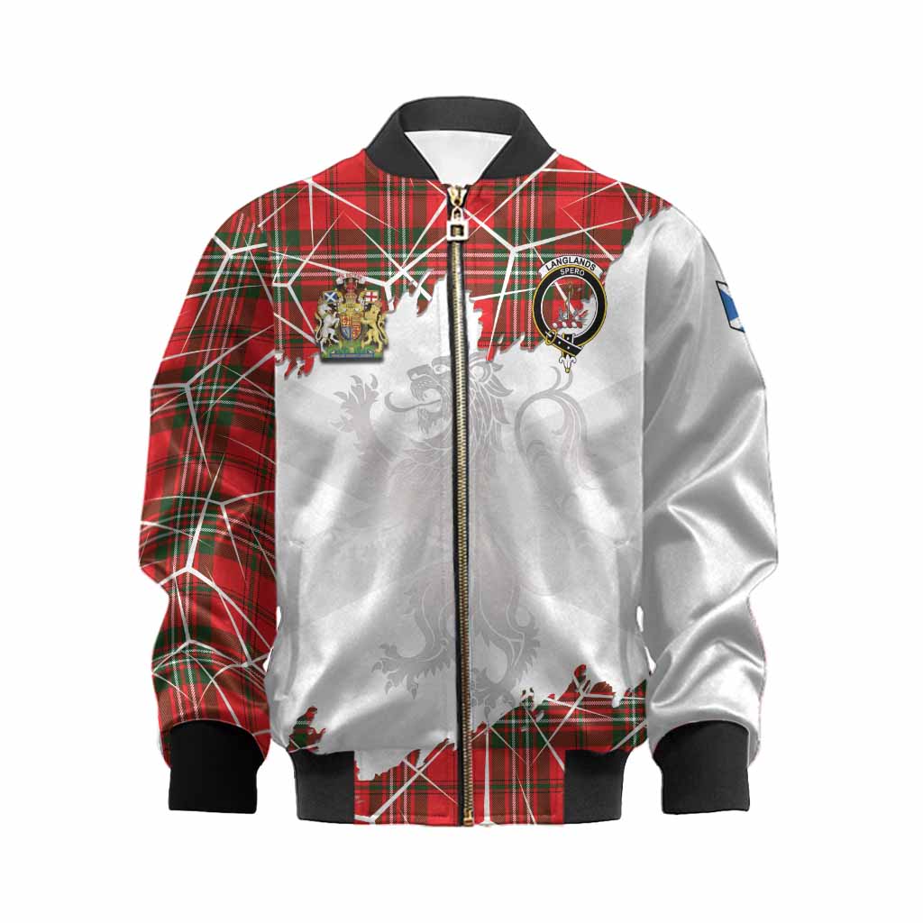 Langlands Tartan Kid Bomber Jacket with Family Crest and Lion Rampant Grunge Style