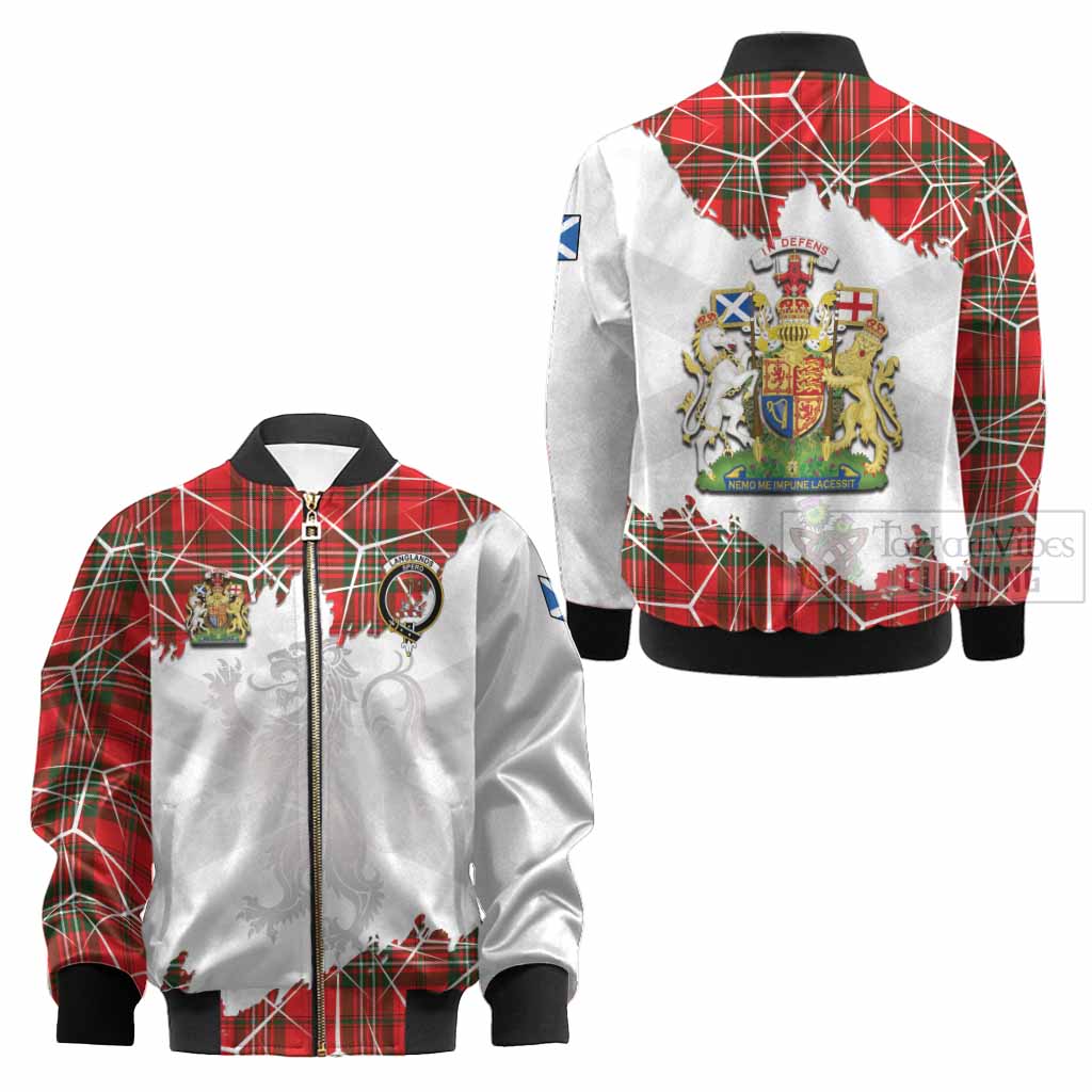 Langlands Tartan Kid Bomber Jacket with Family Crest and Lion Rampant Grunge Style