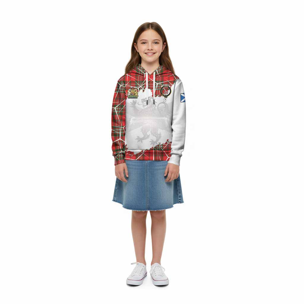 Langlands Tartan Kid Hoodie with Family Crest and Lion Rampant Grunge Style