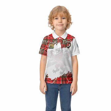 Langlands Tartan Kid Polo Shirt with Family Crest and Lion Rampant Grunge Style