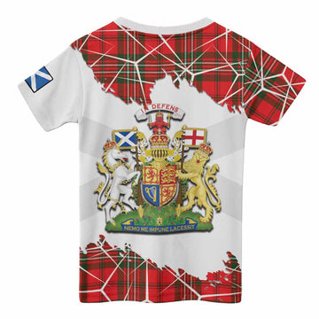 Langlands Tartan Kid T-shirt with Family Crest and Lion Rampant Grunge Style