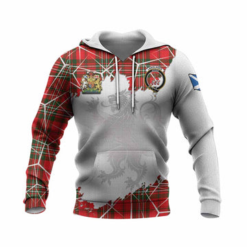 Langlands Tartan Knitted Hoodie with Family Crest and Lion Rampant Grunge Style