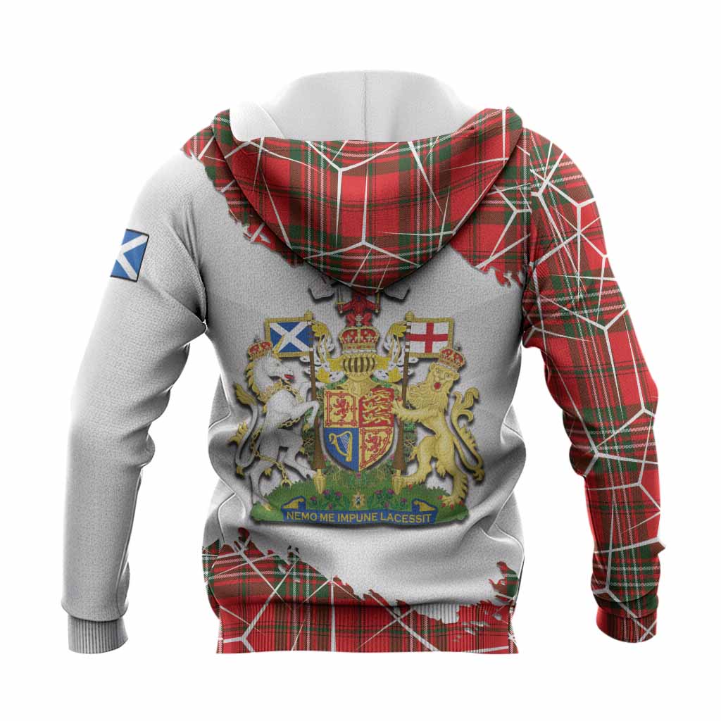 Langlands Tartan Knitted Hoodie with Family Crest and Lion Rampant Grunge Style