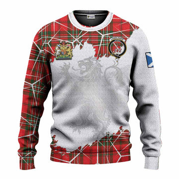 Langlands Tartan Knitted Sweater with Family Crest and Lion Rampant Grunge Style