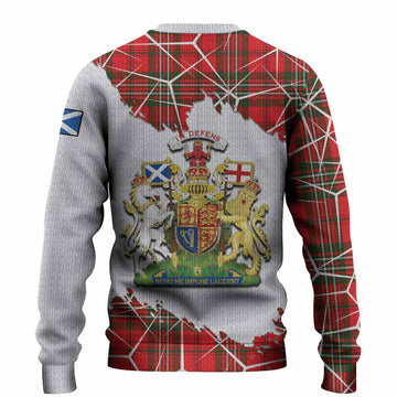 Langlands Tartan Knitted Sweater with Family Crest and Lion Rampant Grunge Style