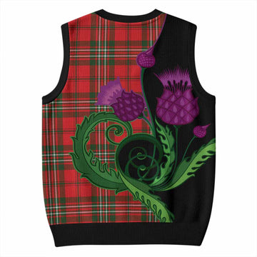Langlands Tartan Knitted V-Neck Vest Traditional Scottish Thistle