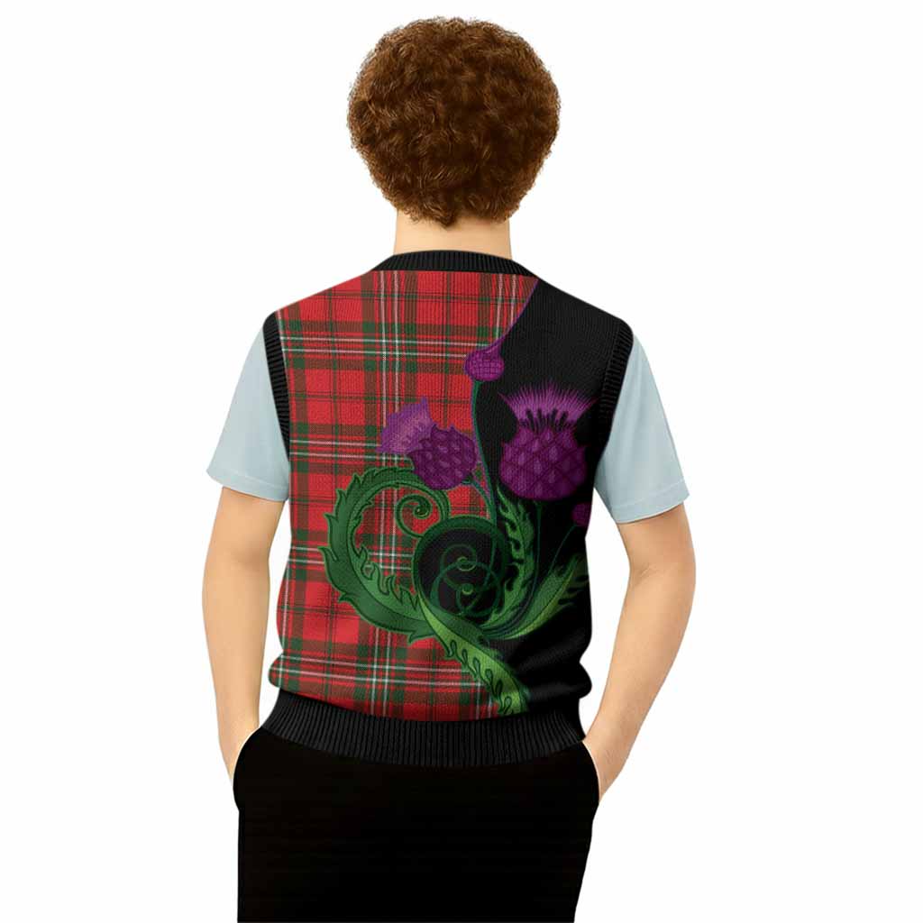Langlands Tartan Knitted V-Neck Vest Traditional Scottish Thistle
