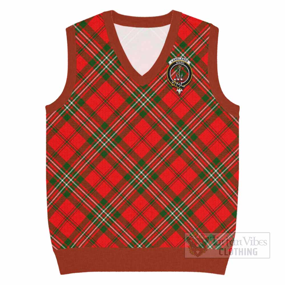 Langlands Tartan Knitted V-Neck Vest with Family Crest Cross Style