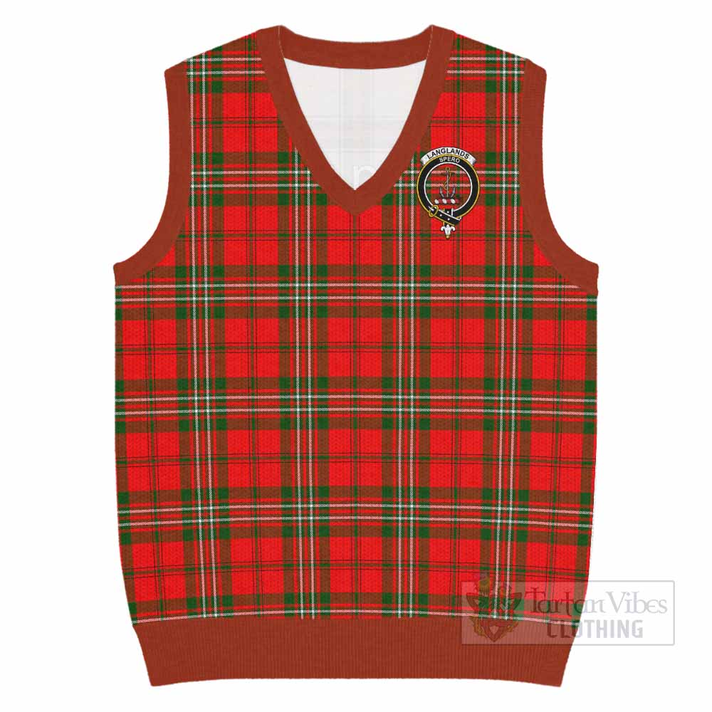 Langlands Tartan Knitted V-Neck Vest with Family Crest - Tartan Vibes Clothing